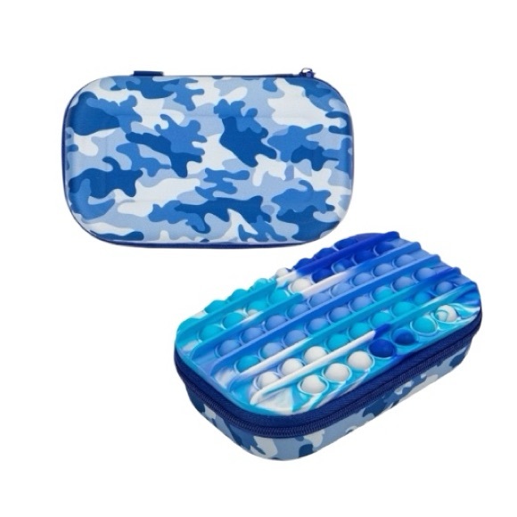 Blue Camouflage Tie Dye Pop It Pencil Box - Picture 1 of 7